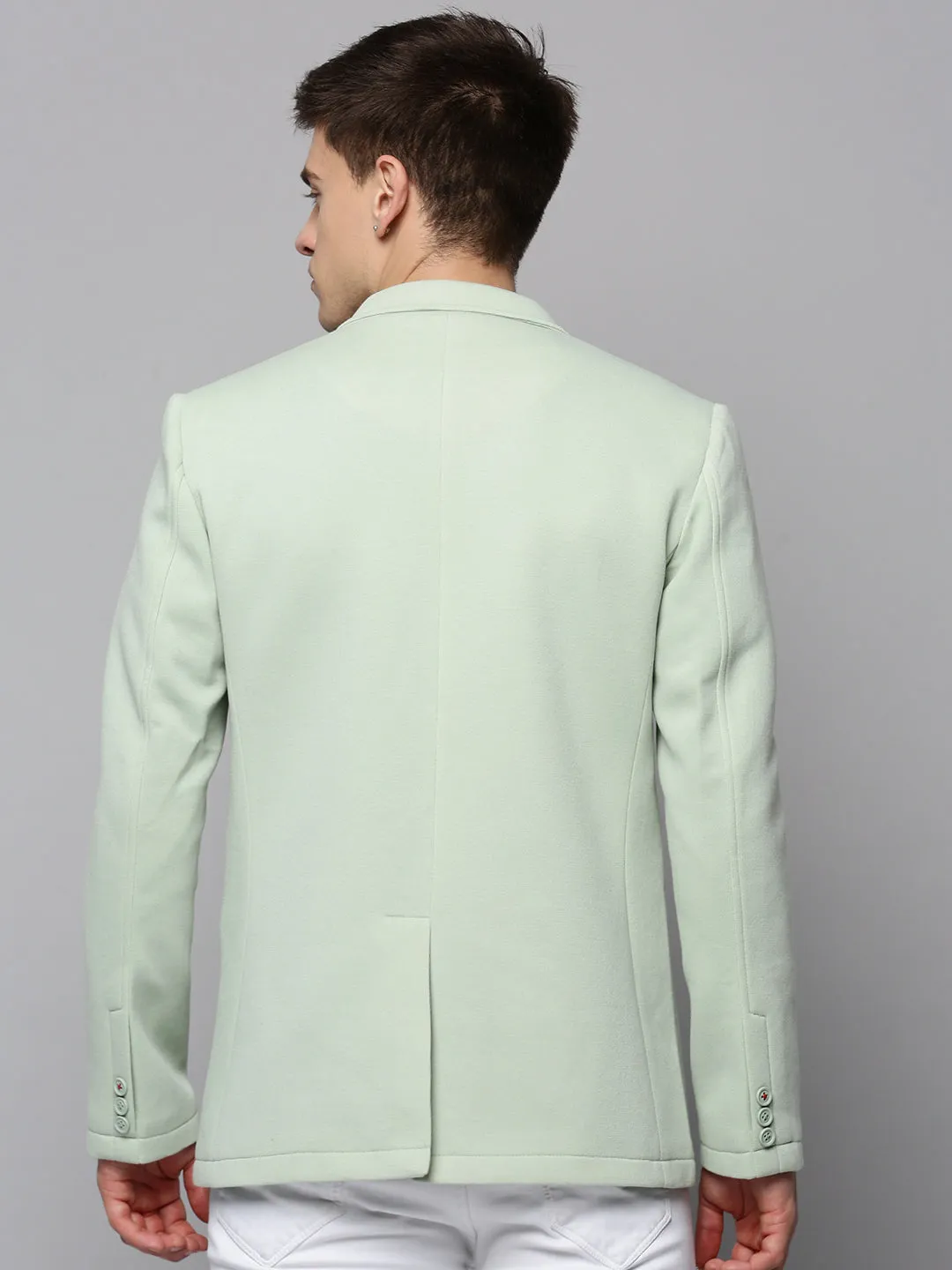 Men Sea Green Single-Breasted Blazers
