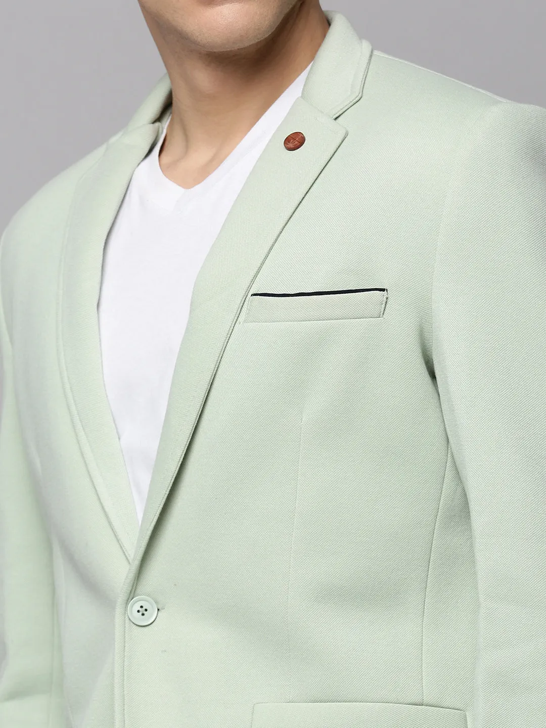 Men Sea Green Single-Breasted Blazers