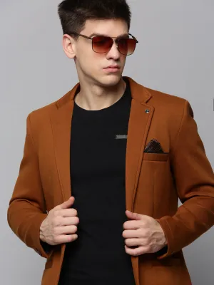 Men Tan Single-Breasted Casual Blazers