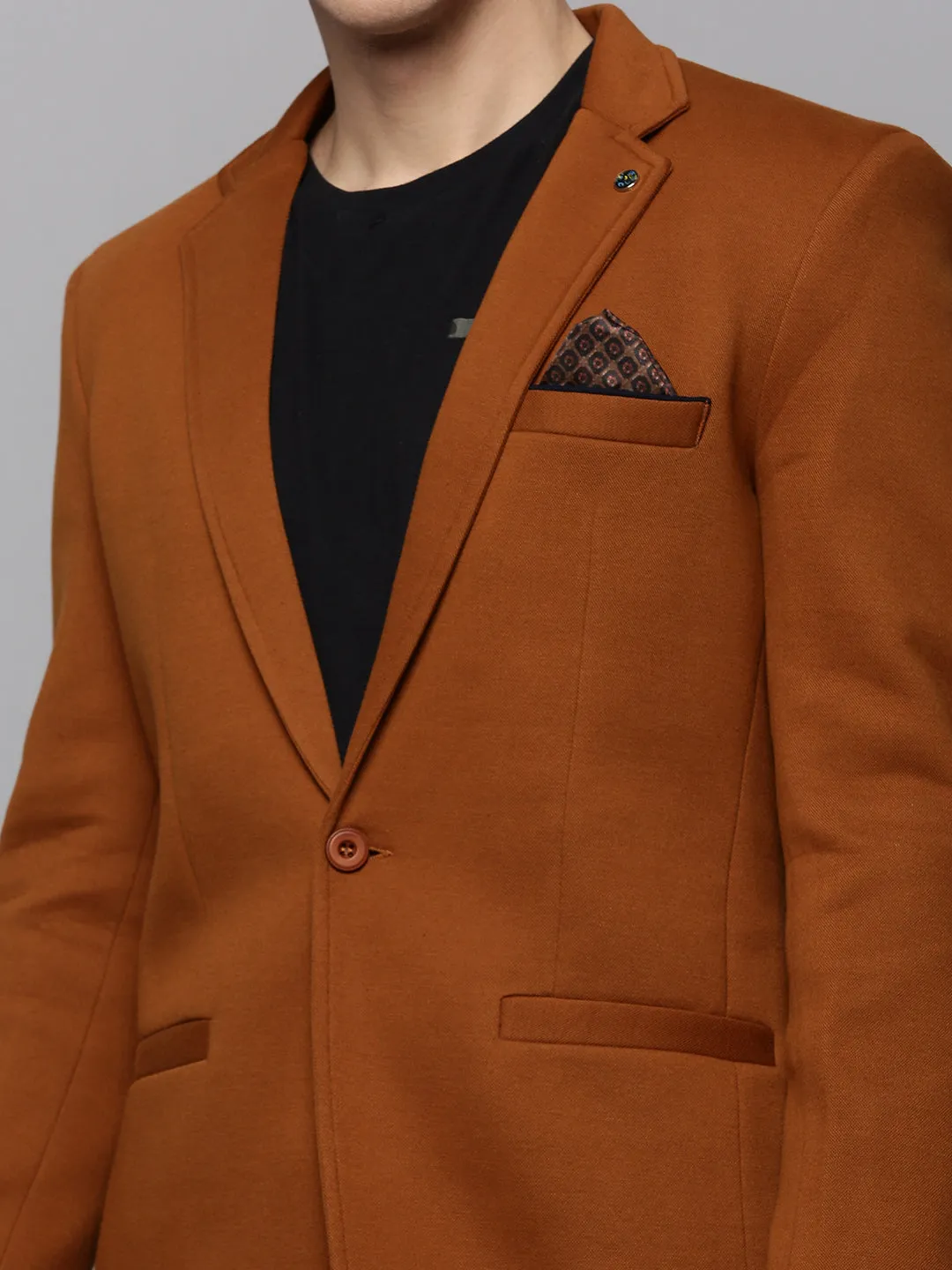 Men Tan Single-Breasted Casual Blazers