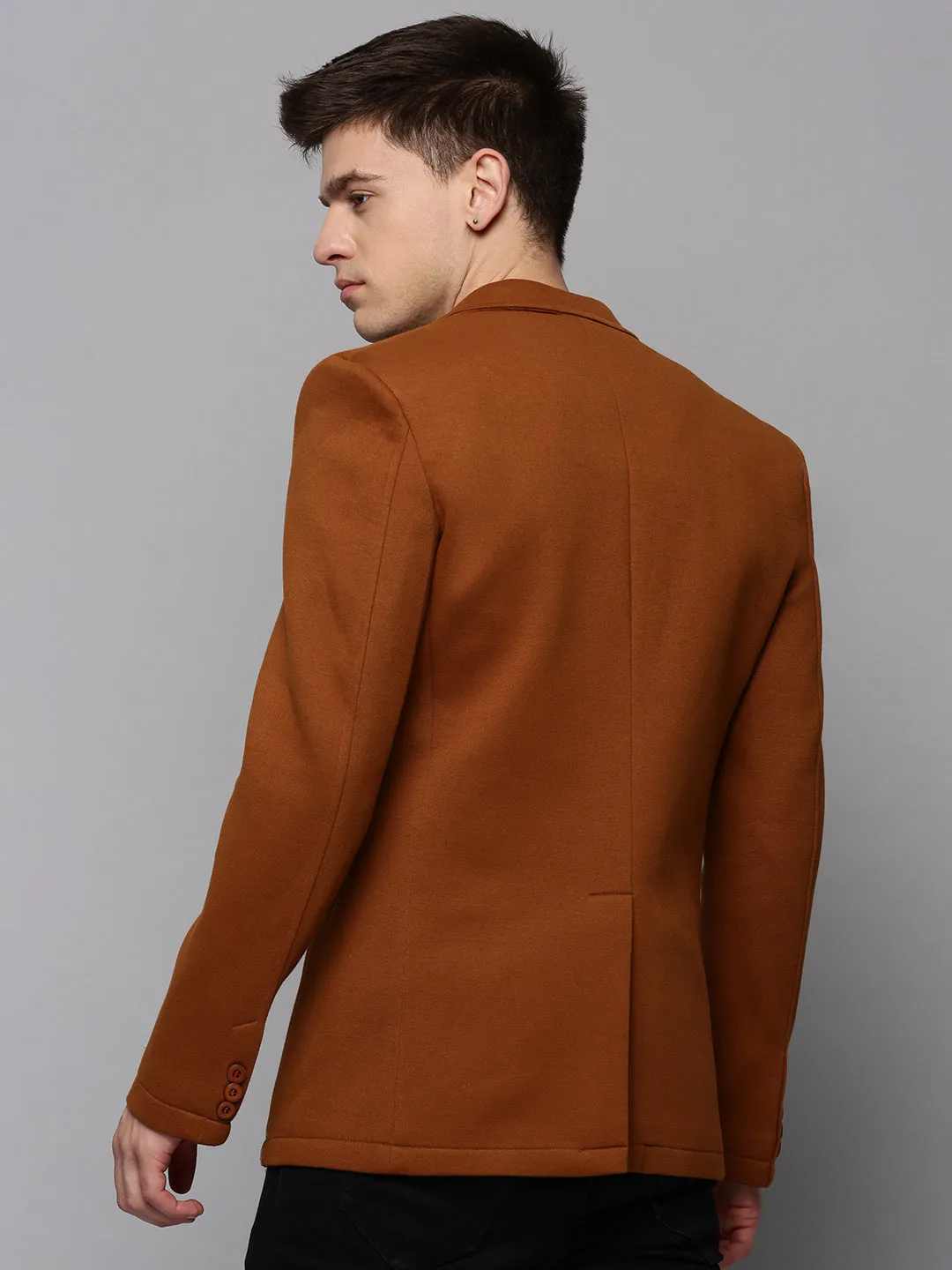 Men Tan Single-Breasted Casual Blazers