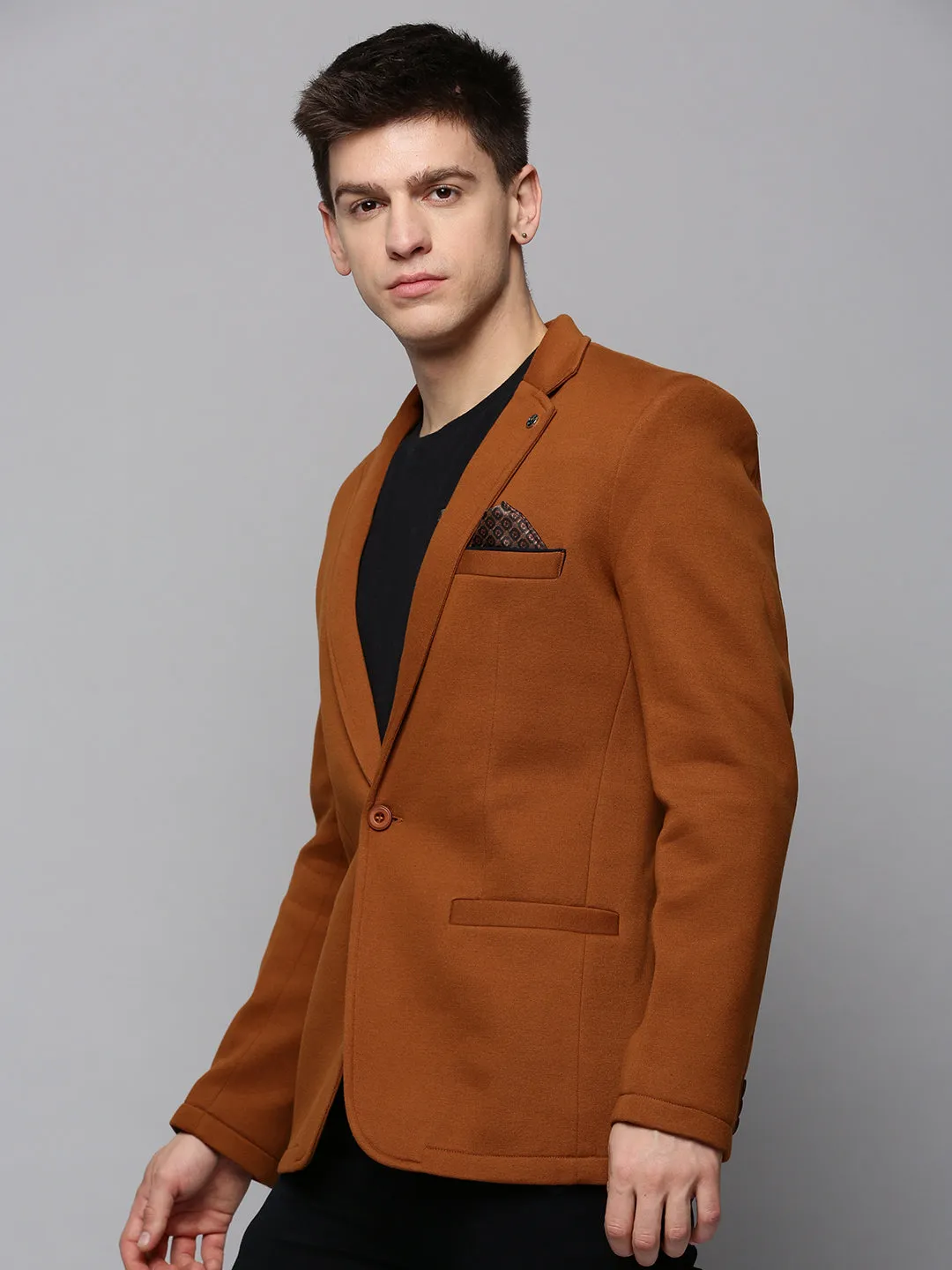 Men Tan Single-Breasted Casual Blazers