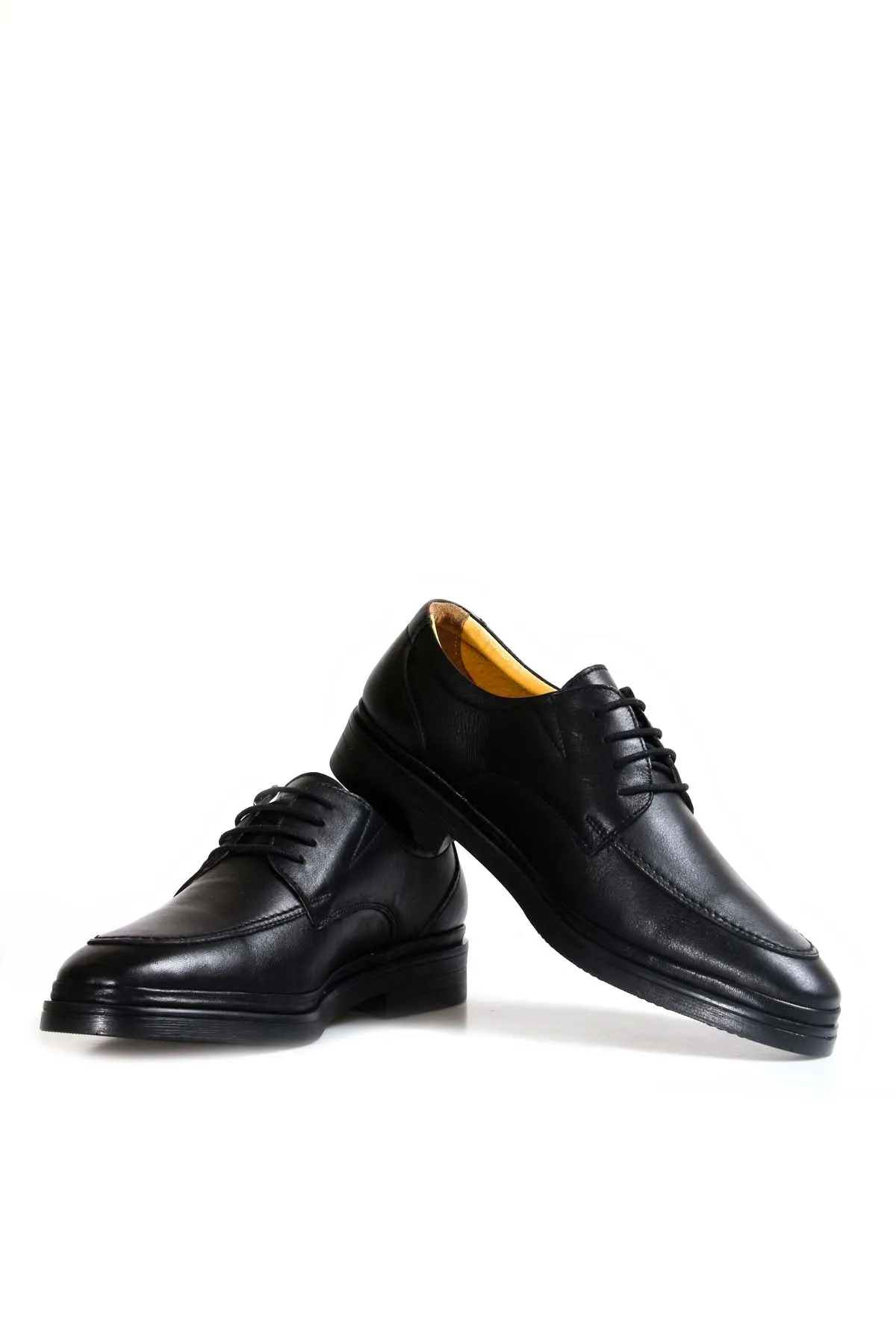 Men's Black Leather Derby Shoes with Moc Toe Stitching - Wessi