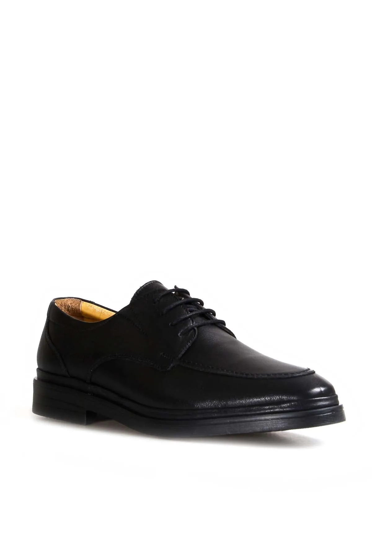 Men's Black Leather Derby Shoes with Moc Toe Stitching - Wessi