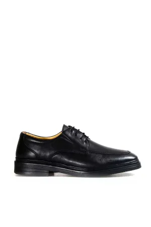 Men's Black Leather Derby Shoes with Moc Toe Stitching - Wessi