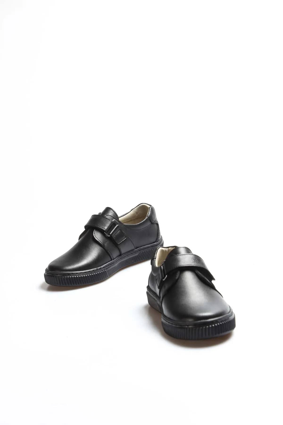 Men's Black Leather Velcro Sneakers-Wessi