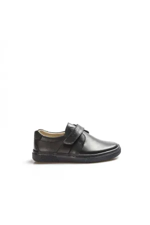 Men's Black Leather Velcro Sneakers-Wessi