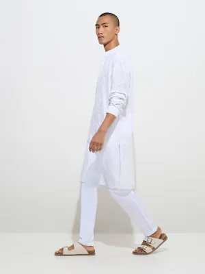 Mens Ethnicwear White Relaxed-Fit Mid-Rise Cotton Pants
