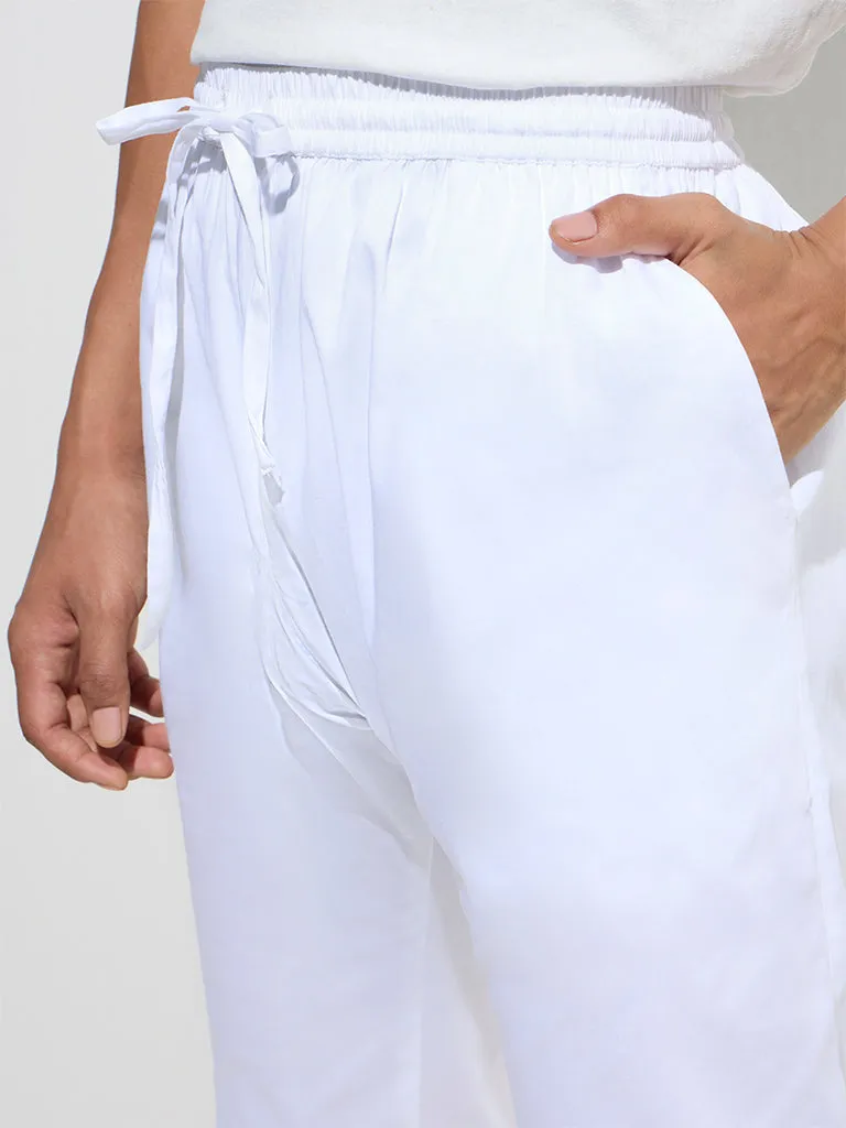 Mens Ethnicwear White Relaxed-Fit Mid-Rise Cotton Pants