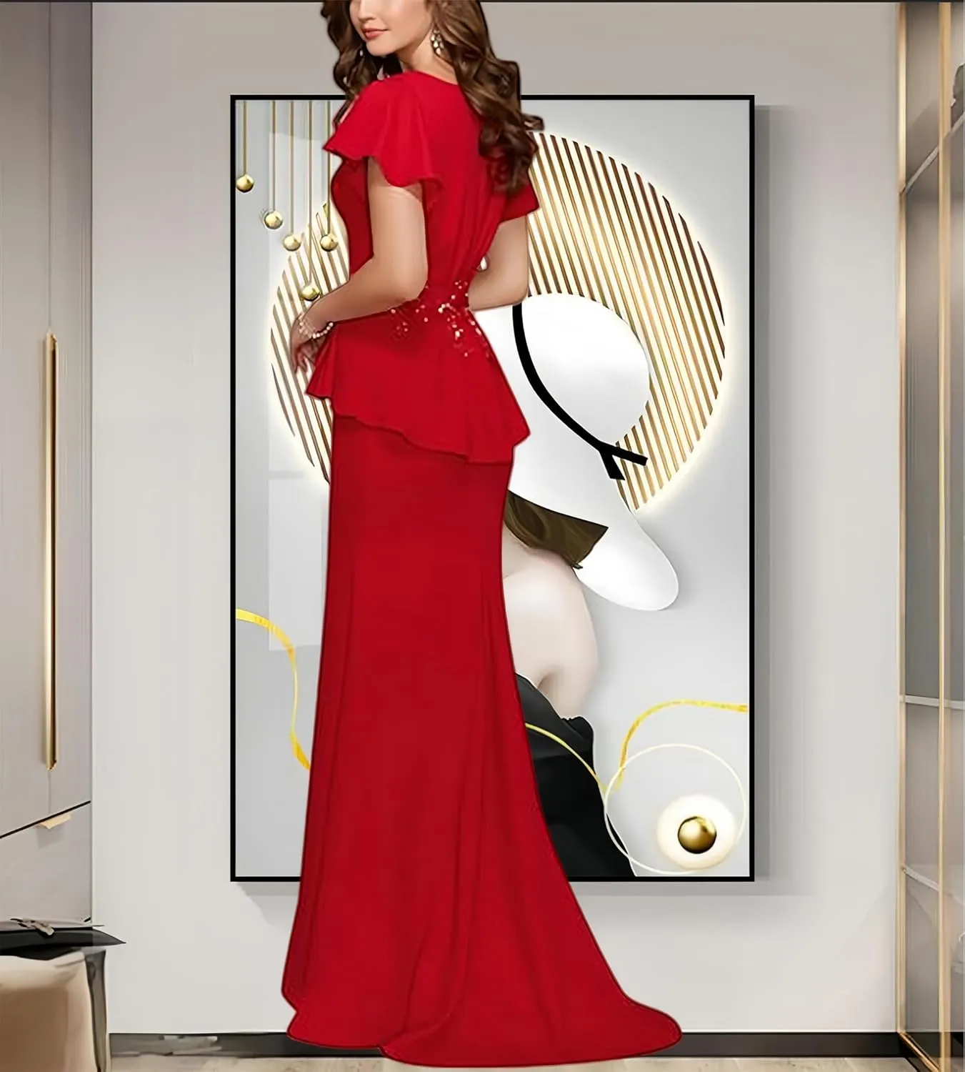 Mermaid Mother of The Bride Dresses Long Chiffon Applique Formal Evening Gowns V Neck Pleated Wedding Guest Dresses