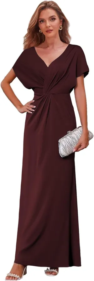 Mermaid Mother of The Bride Dresses with Sleeves V Neck Wedding Guest Formal Dress for Women