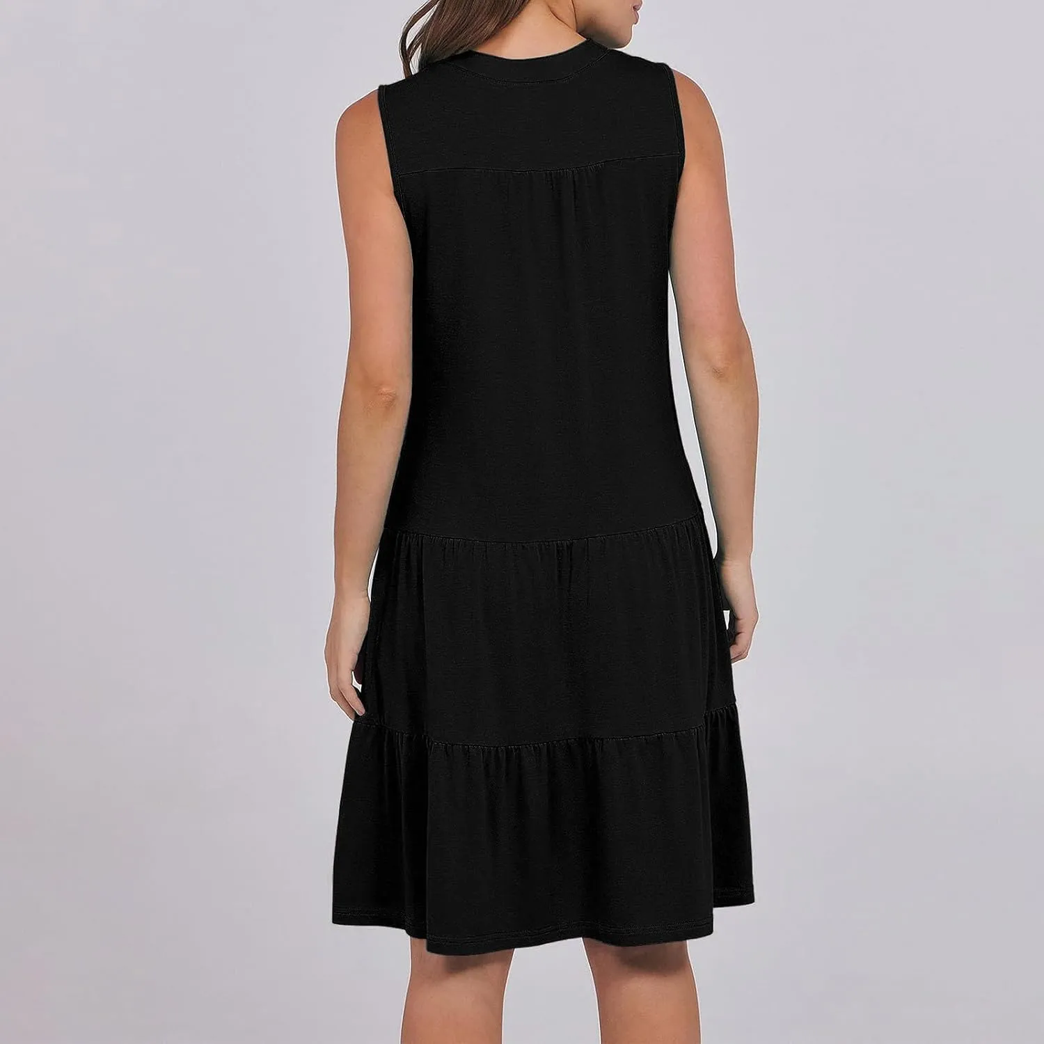 Midi Dress for Women Sleeveless V Neck Tiered Summer Dresses Flowy Swing Sundress Boho Beach Vacation Dress