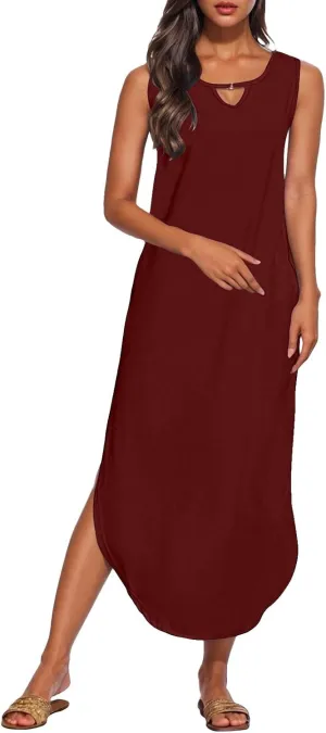 Midi Dresses for Women 2025 Boho V Neck Sleeveless Tank Sundresses Casual Loose Beach Long Maxi Dress Summer Dress