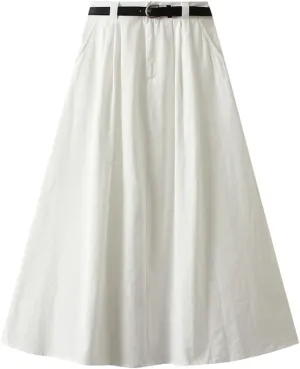 Midi Skirt for Women Solid Color Vintage Elastic Waist Pleated A Line Swing Skirts Casual Fashion Comfy Cargo Skorts