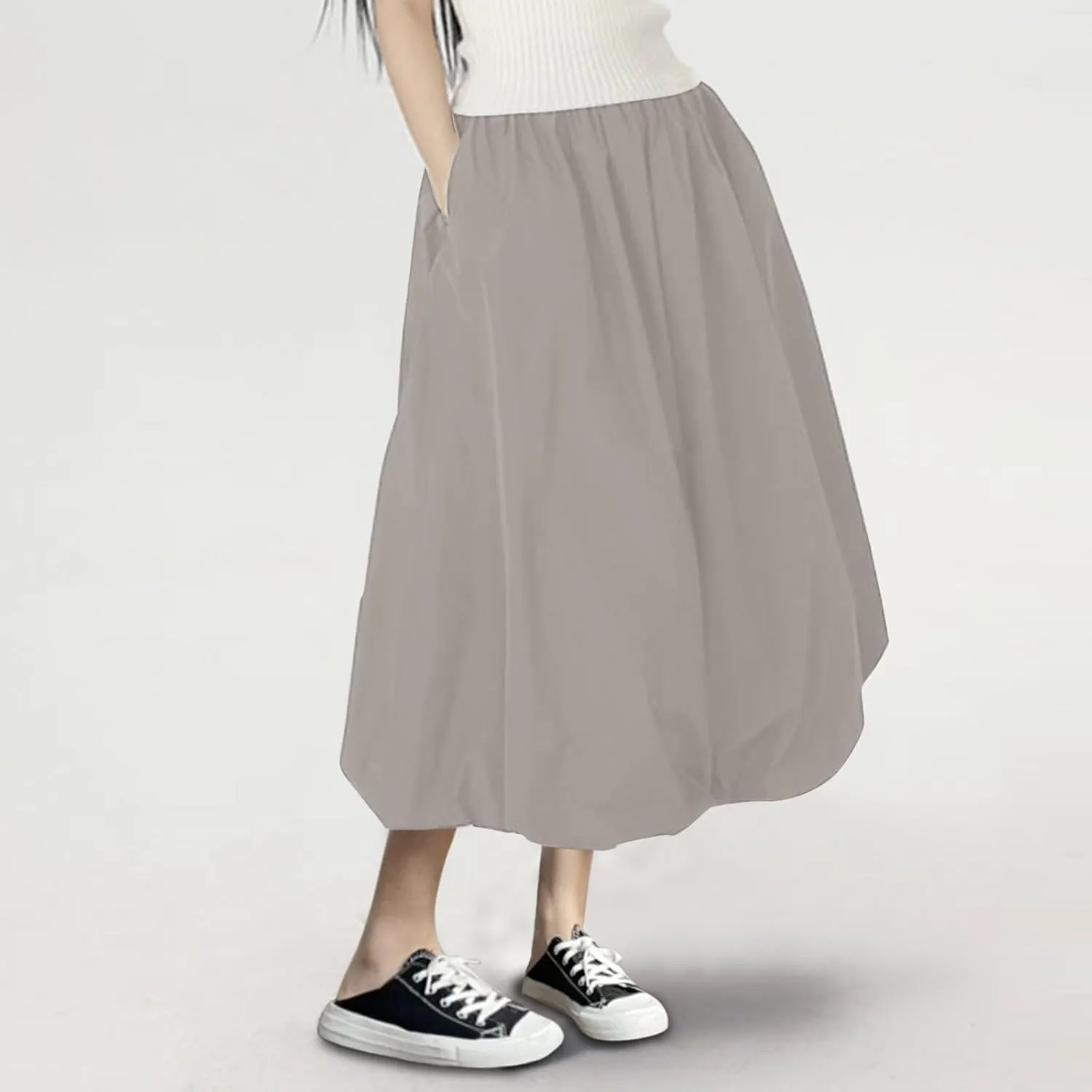 Midi Skirts for Women Women Mid Length Skirt High Waisted Bud Skirt with Pocket Holiday Party Costume Half Skirts