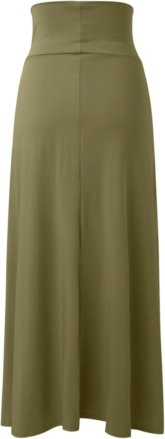 Midi Skirts for Women Womens Double Split Maxi Long Skirt Ladies Plain Basic Two Side Slit 4 22