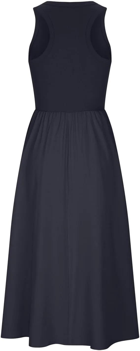 Midi Summer Dresses for Women 2024 Casual Ribbed Loose Fit a Line Dresses Solid Color Sleeveless Long Maxi Dresses