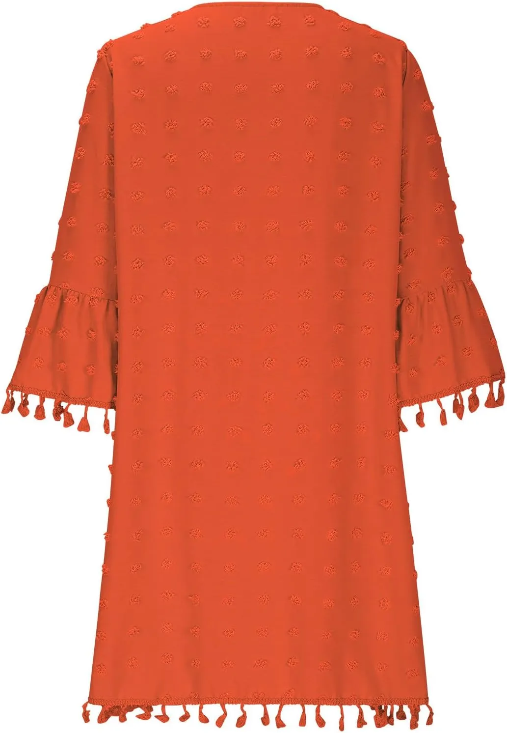 Mini Dresses for Women Casual V Neck Three Quarter Sleeve Tassels Dresses Cute Swiss Dots Cover Ups Dress