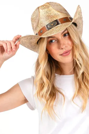 Mix Concho Vintage Effect Straw Cowboy Hat
