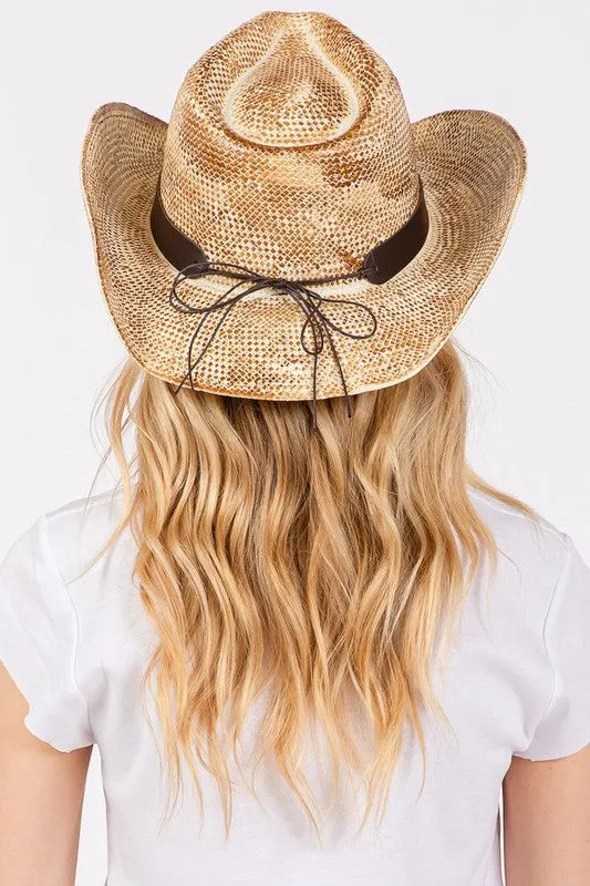 Mix Concho Vintage Effect Straw Cowboy Hat