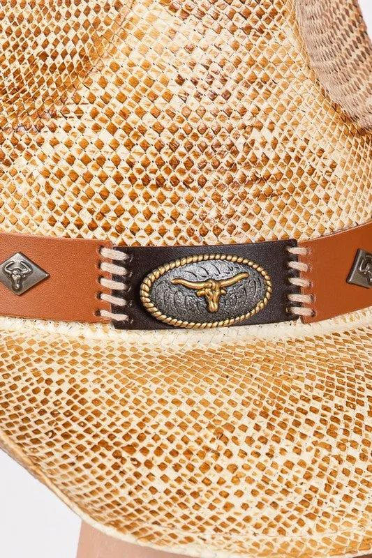 Mix Concho Vintage Effect Straw Cowboy Hat