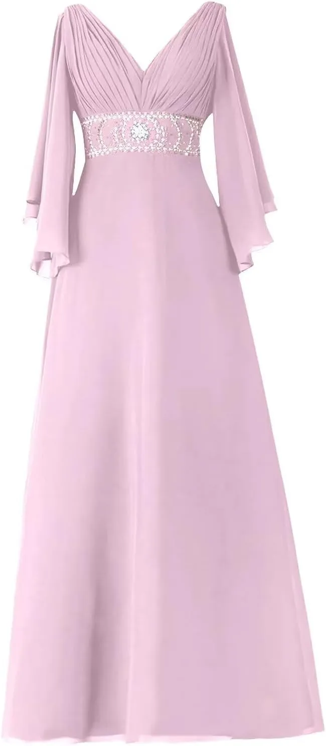 Mother of The Bride Dress Glitter Retract Waist Chiffon Ball Gowns Wedding Evening Dresses Formal