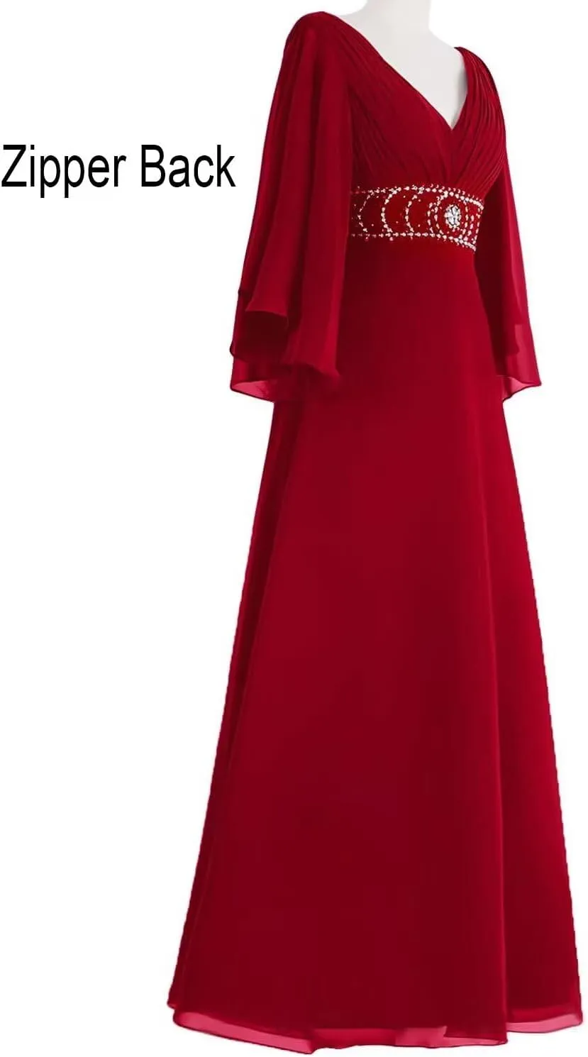 Mother of The Bride Dress Glitter Retract Waist Chiffon Ball Gowns Wedding Evening Dresses Formal