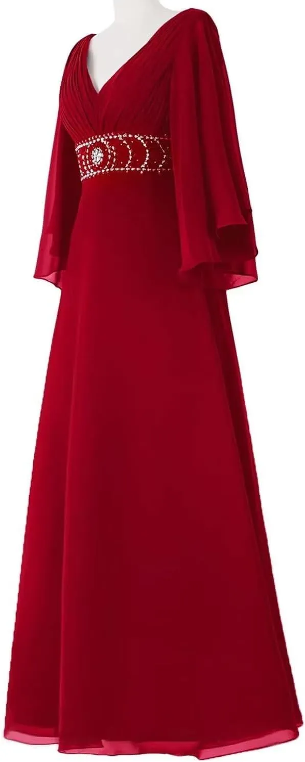 Mother of The Bride Dress Glitter Retract Waist Chiffon Ball Gowns Wedding Evening Dresses Formal