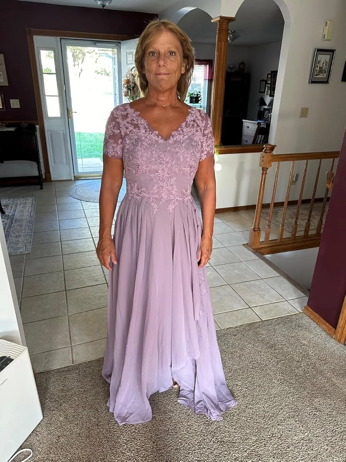 Mother of The Bride Dresses for Wedding Chiffon Lace Applique Wedding Guest Dress A Line V Neck Formal Evening Gowns