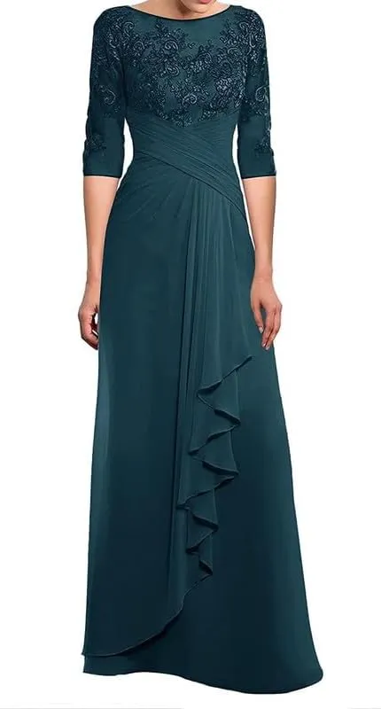 Mother-of-The-Bride-Dresses-for-Wedding Long Chiffon Lace Formal Evening Gown