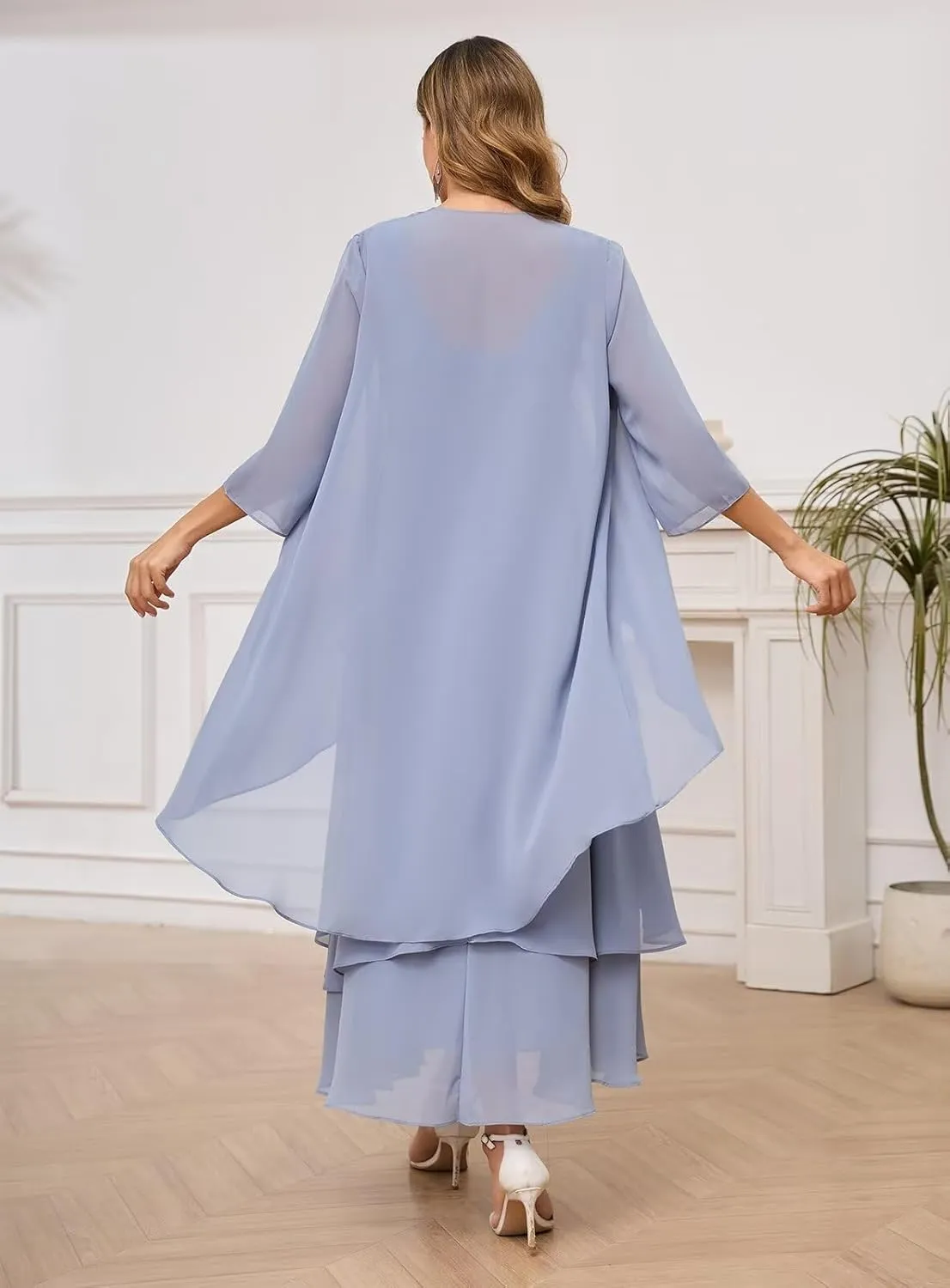 Mother of The Bride Dresses for Wedding Sequin Scoop Neck A Line Chiffon Womens Formal Dress with Long Jacket