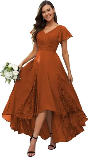 Mother of The Bride Dresses V Neck Chiffon Lace Appliques Tea Length Dress Formal Prom Evening Gowns