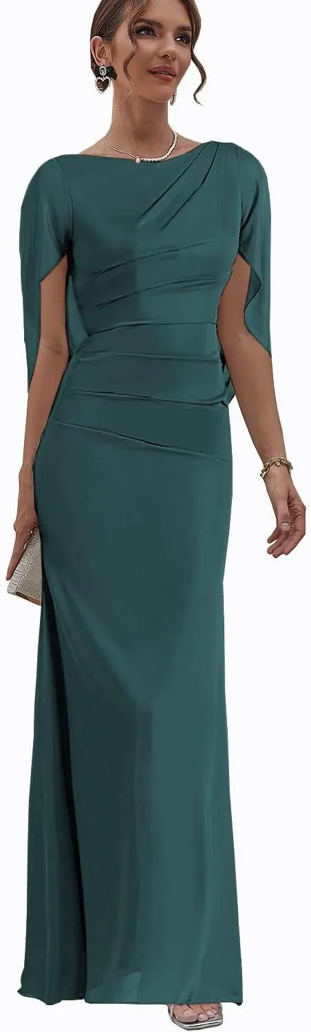 Mother of The Bride Dresses with Cape Chiffon Wedding Guest Formal Gowns