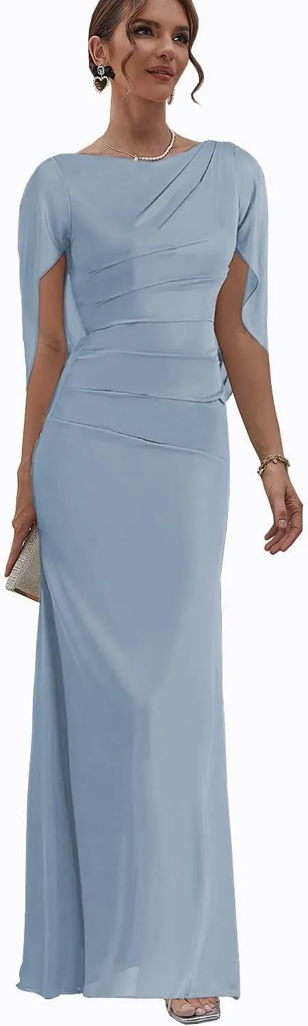 Mother of The Bride Dresses with Cape Chiffon Wedding Guest Formal Gowns