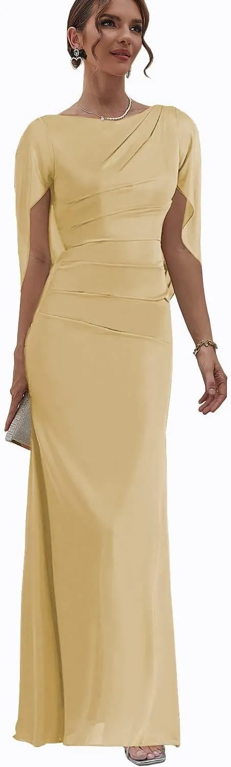 Mother of The Bride Dresses with Cape Chiffon Wedding Guest Formal Gowns