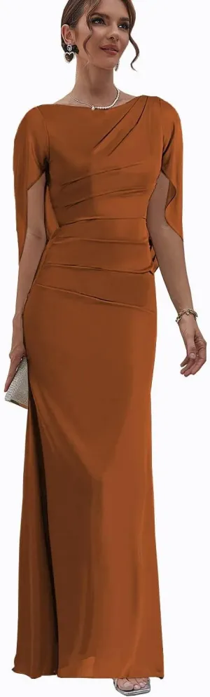 Mother of The Bride Dresses with Cape Chiffon Wedding Guest Formal Gowns