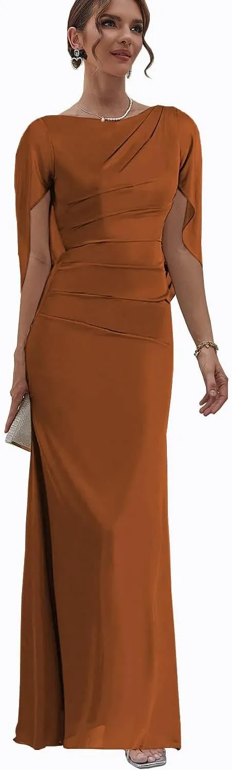Mother of The Bride Dresses with Cape Chiffon Wedding Guest Formal Gowns