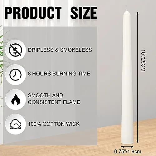MTLEE 48 Pcs 10 Inch Taper Dripless Fumeless Unscented Candle Unscented Candlesticks Long Burning Paraffin Wax with Cotton Wicks Candle for Wedding, Festival and Special Occasions Decoration (Ivory)