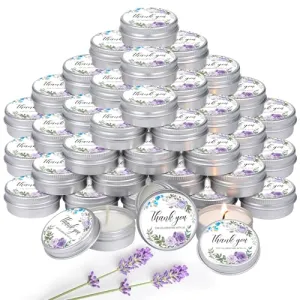MTLEE 50 Pcs Wedding Candles Gift Wedding Favors for Guests Lavender Scented Soy Wax Candle Aromatherapy Candle Favors for Bridal Shower Rustic Wedding Party Guests (Classic Color,1 oz,Purple Flowers)