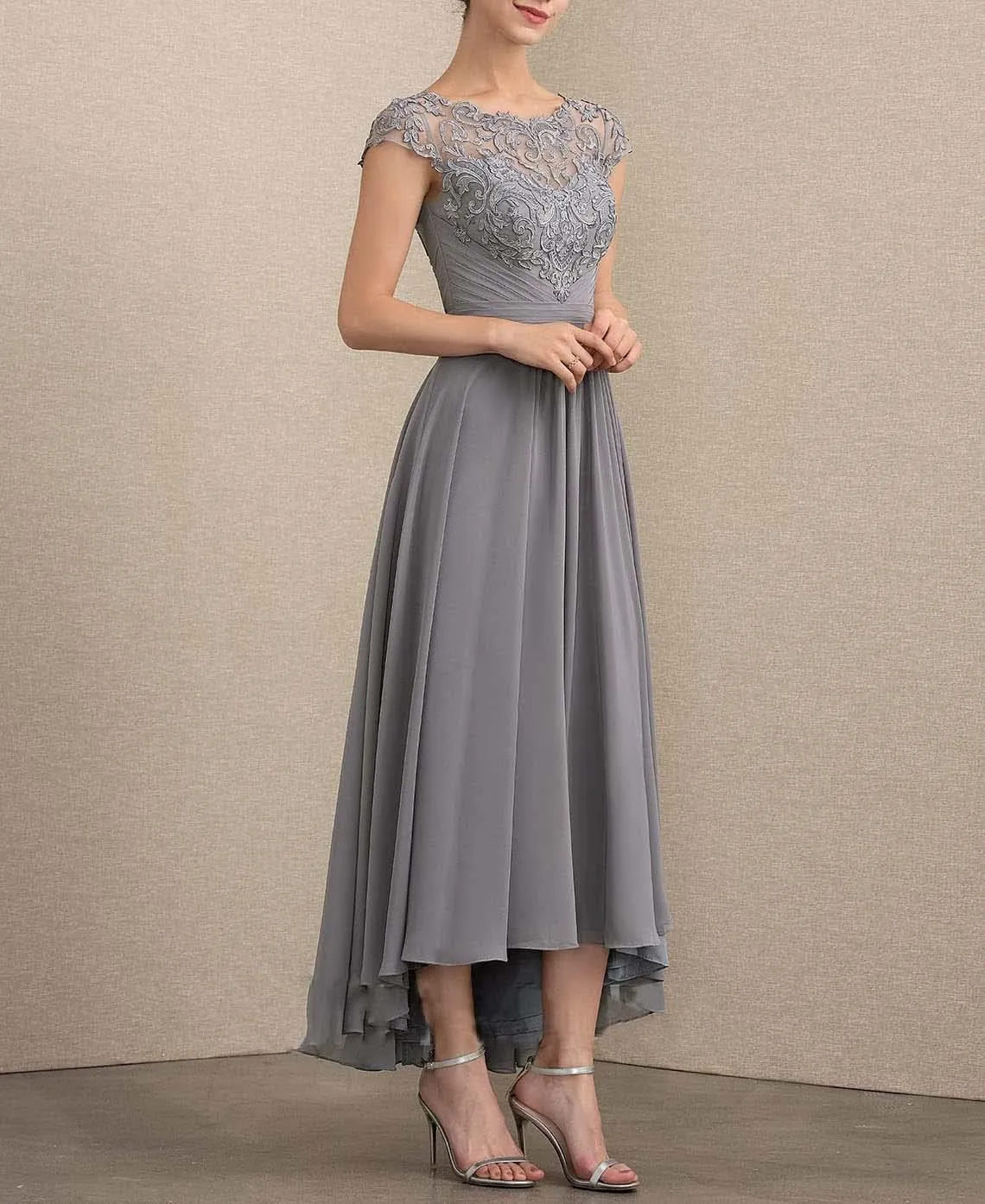 NABN Women's Mother of The Bride Dresses Sleeveless High Low A-line Lace Applique Chiffon Formal Evening Gowns C05