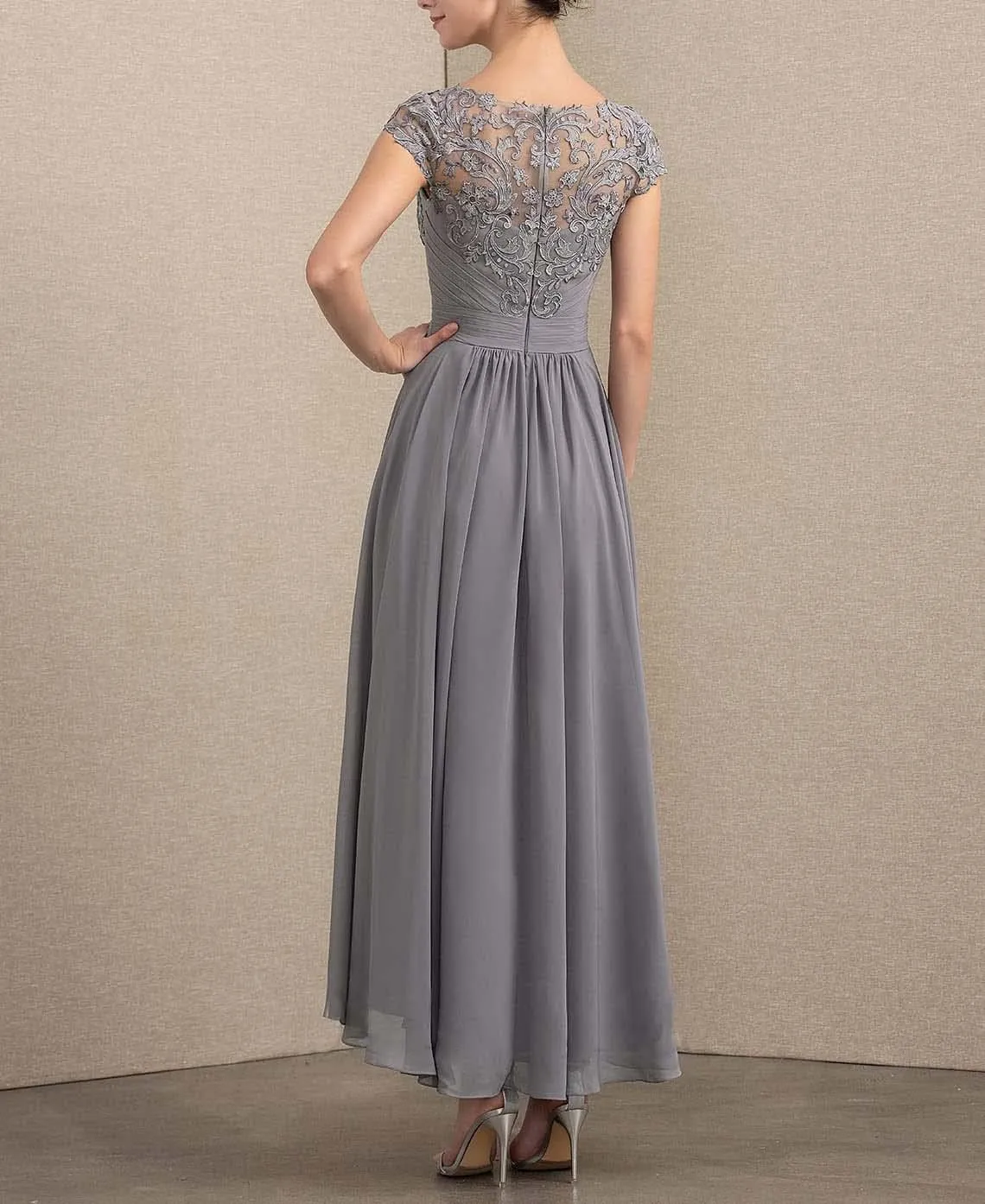 NABN Women's Mother of The Bride Dresses Sleeveless High Low A-line Lace Applique Chiffon Formal Evening Gowns C05