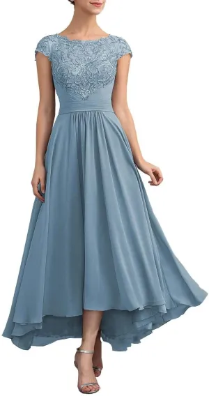 NABN Women's Mother of The Bride Dresses Sleeveless High Low A-line Lace Applique Chiffon Formal Evening Gowns C05
