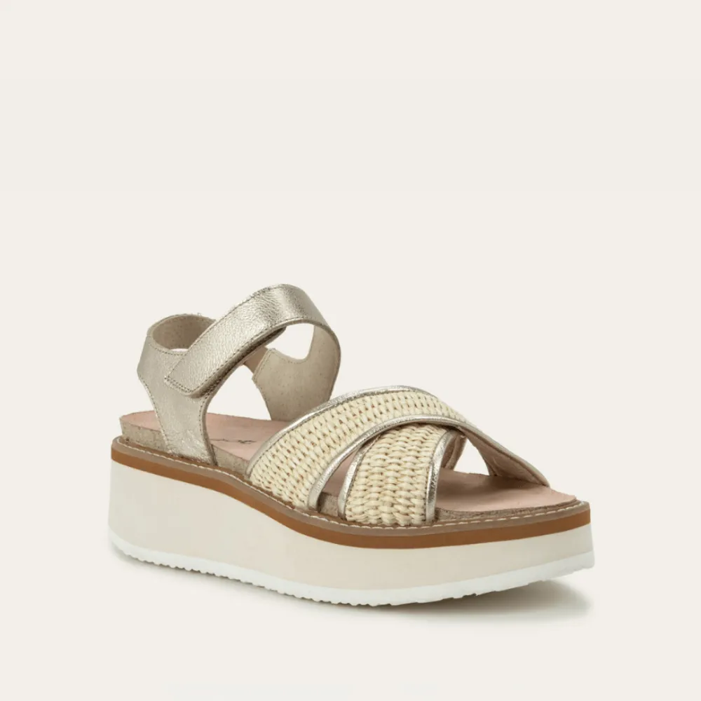 NAOT Pavlova Sandal - Radiant Gold Leather / Blonde Raffia