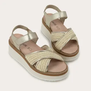 NAOT Pavlova Sandal - Radiant Gold Leather / Blonde Raffia