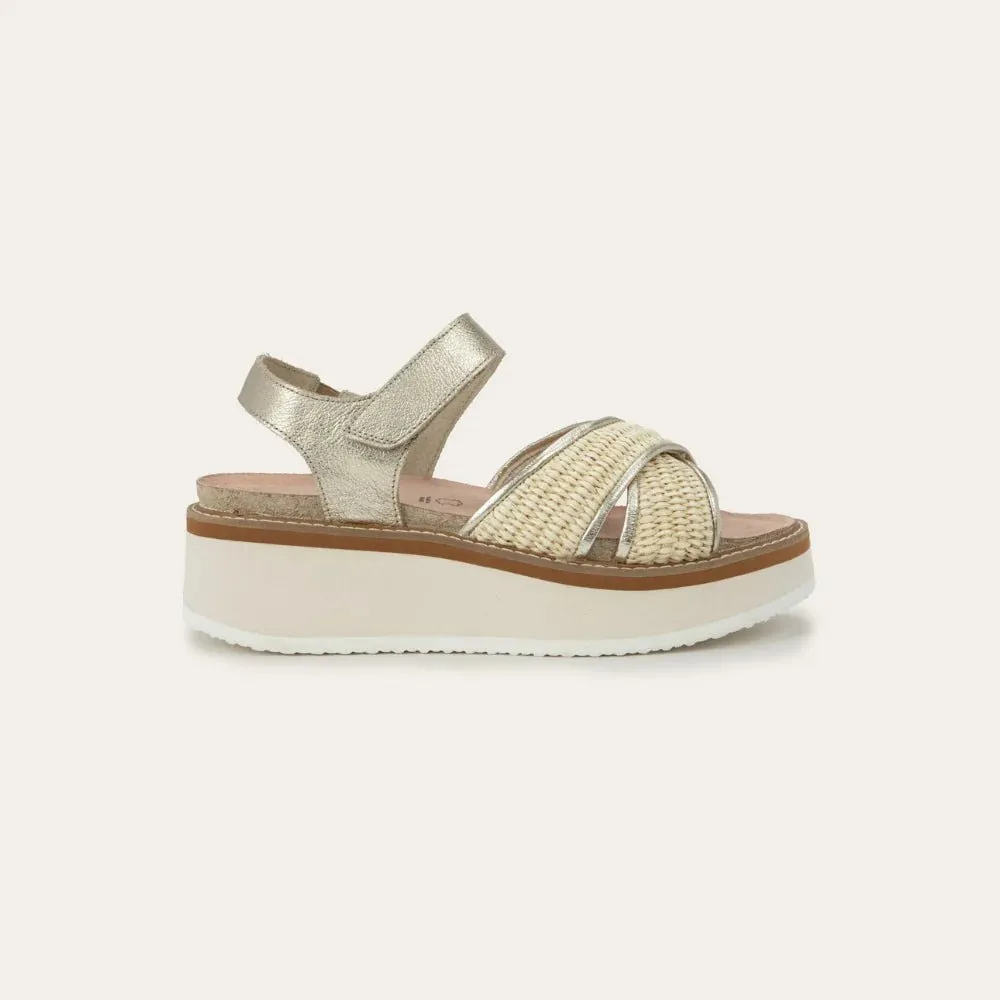 NAOT Pavlova Sandal - Radiant Gold Leather / Blonde Raffia