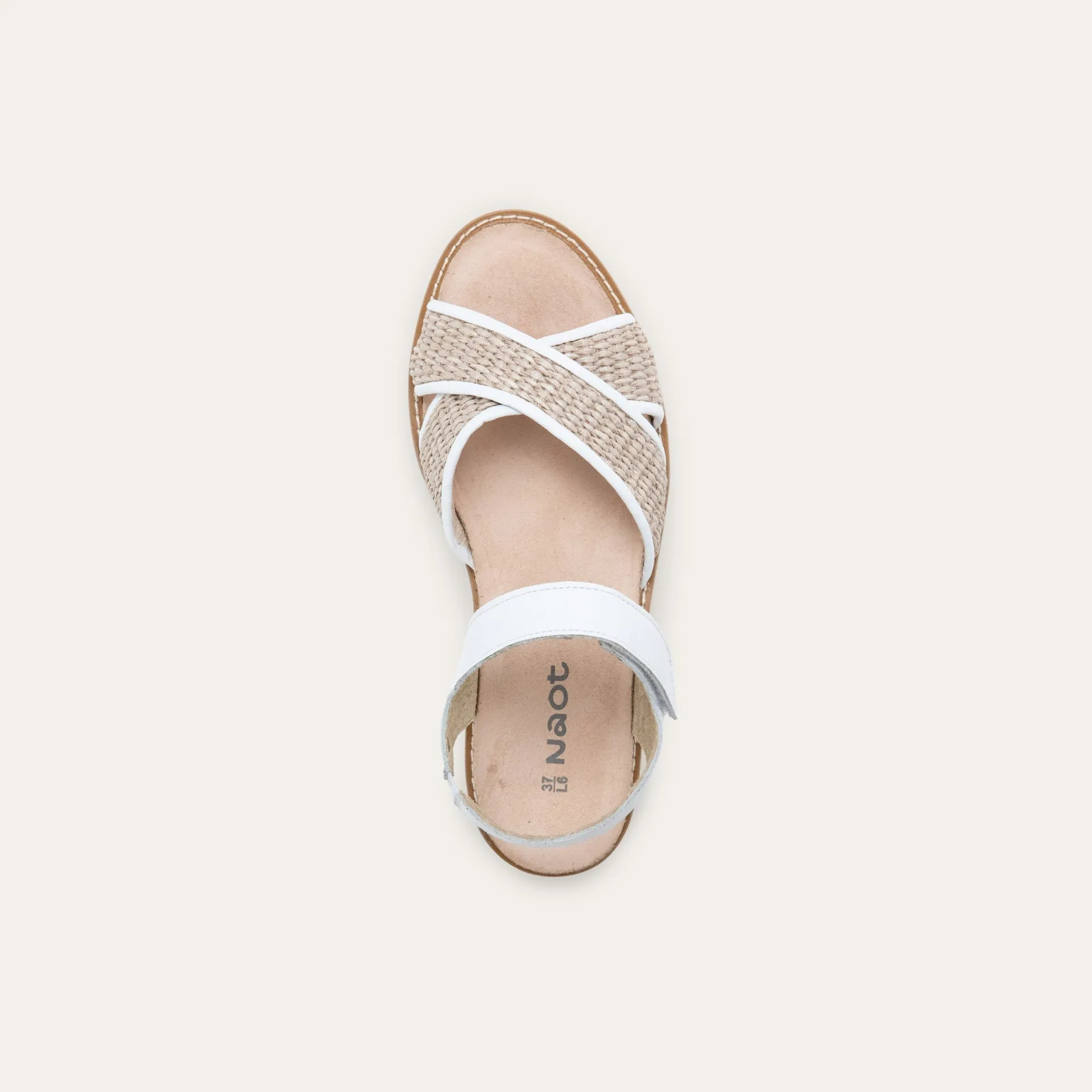 NAOT Pavlova Sandal - White Leather / Sand Raffia