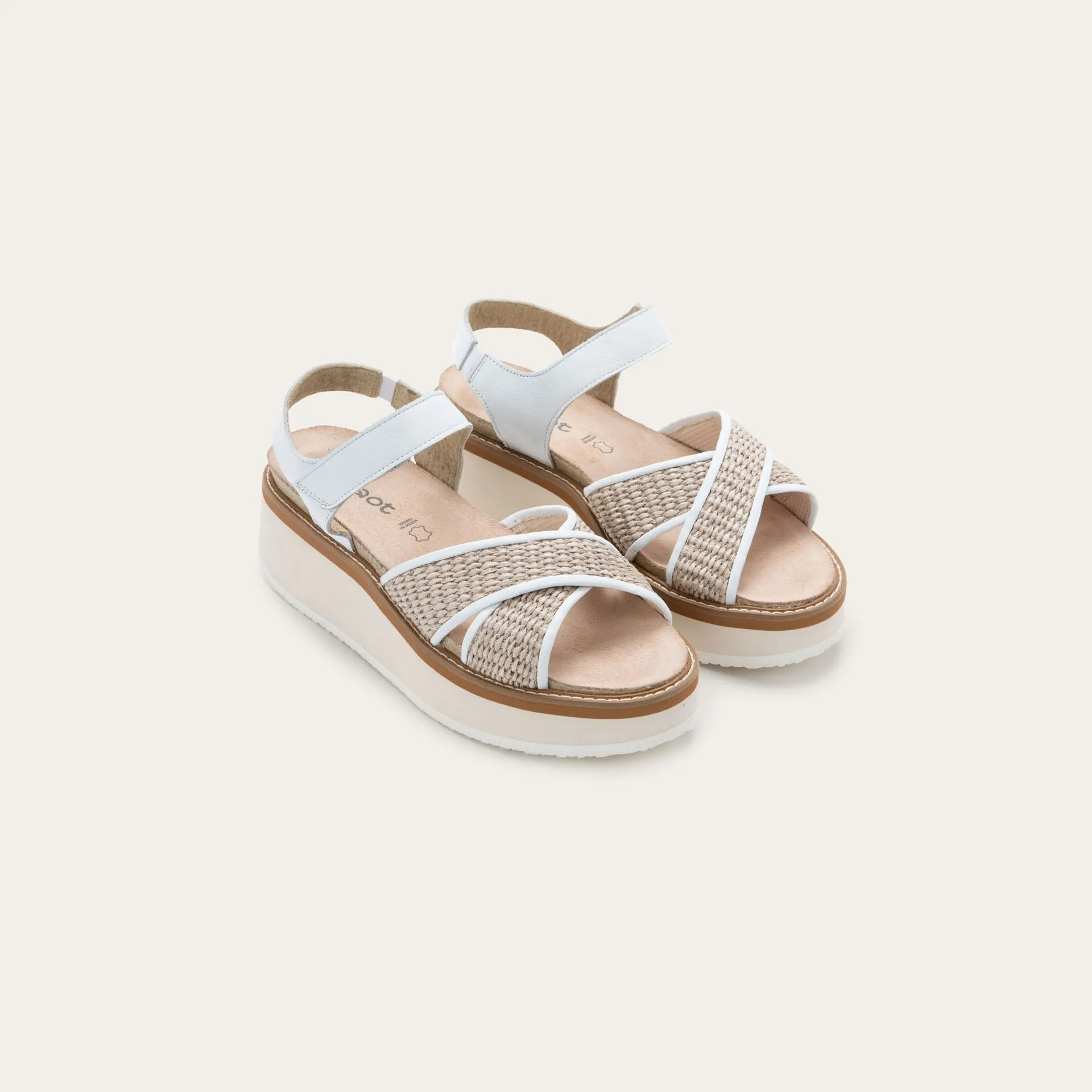 NAOT Pavlova Sandal - White Leather / Sand Raffia