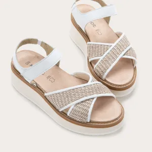 NAOT Pavlova Sandal - White Leather / Sand Raffia