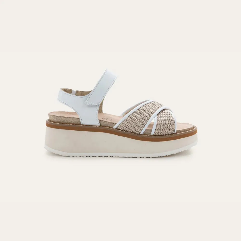 NAOT Pavlova Sandal - White Leather / Sand Raffia