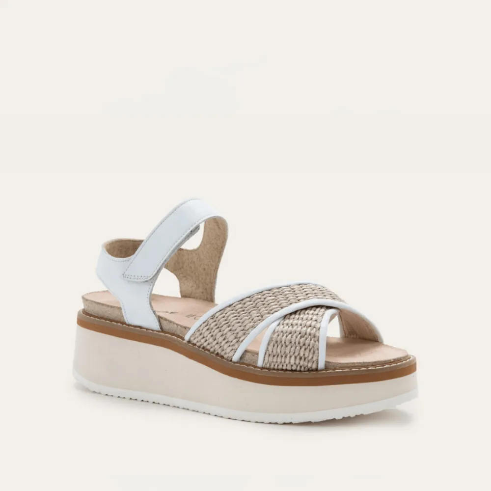 NAOT Pavlova Sandal - White Leather / Sand Raffia